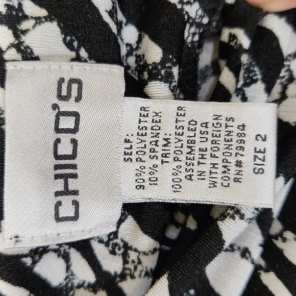 Chico's Black White Animal Print Elastic Stretch Waist Sheer Overlay Flowy Skirt - Picture 11 of 11